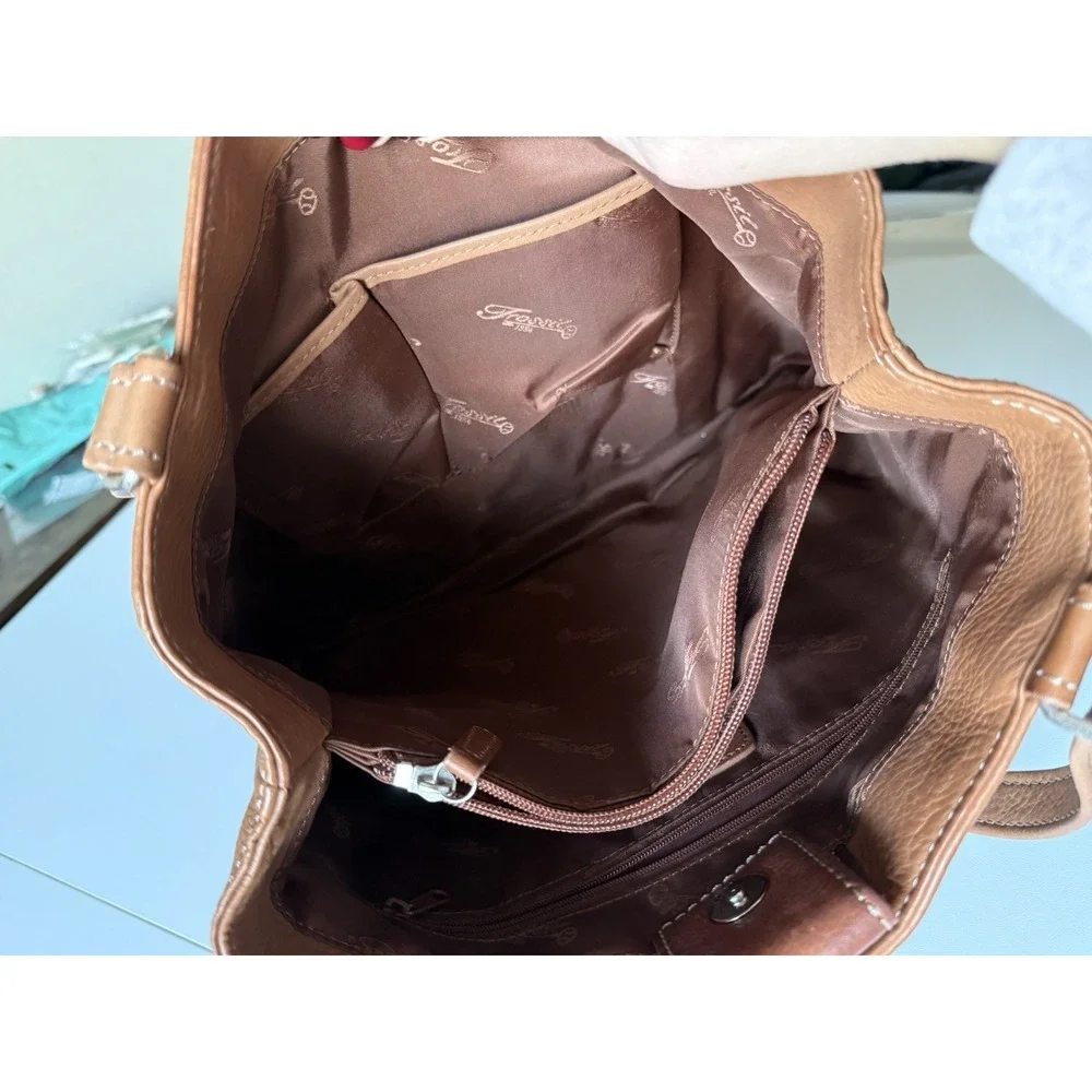 VTG Fossil 1954 #75082 Brown Pebbled Leather Messenger Purse Handbag‎